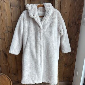 Cozy Cream Hooded Faux Fur Coat